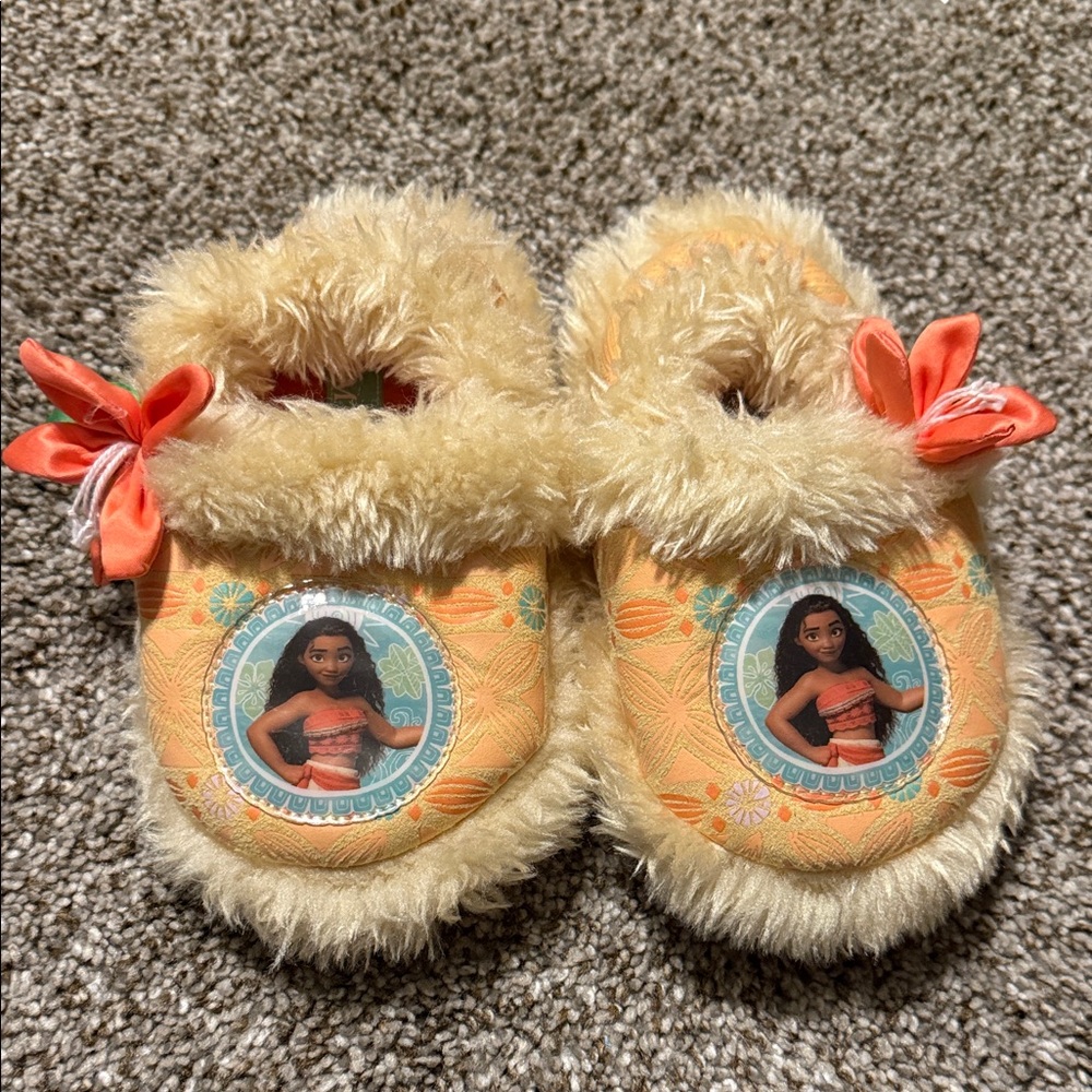 Fluffy Moana Slippers with Orange Accents